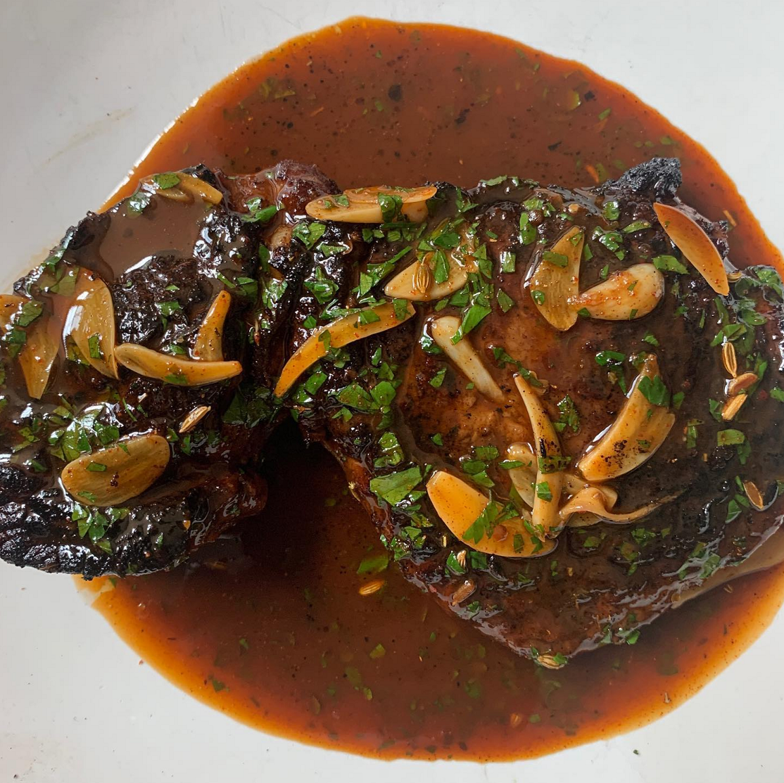 Blackened rib eye with brown butter garlic sauce. Photo courtesy Town Hall