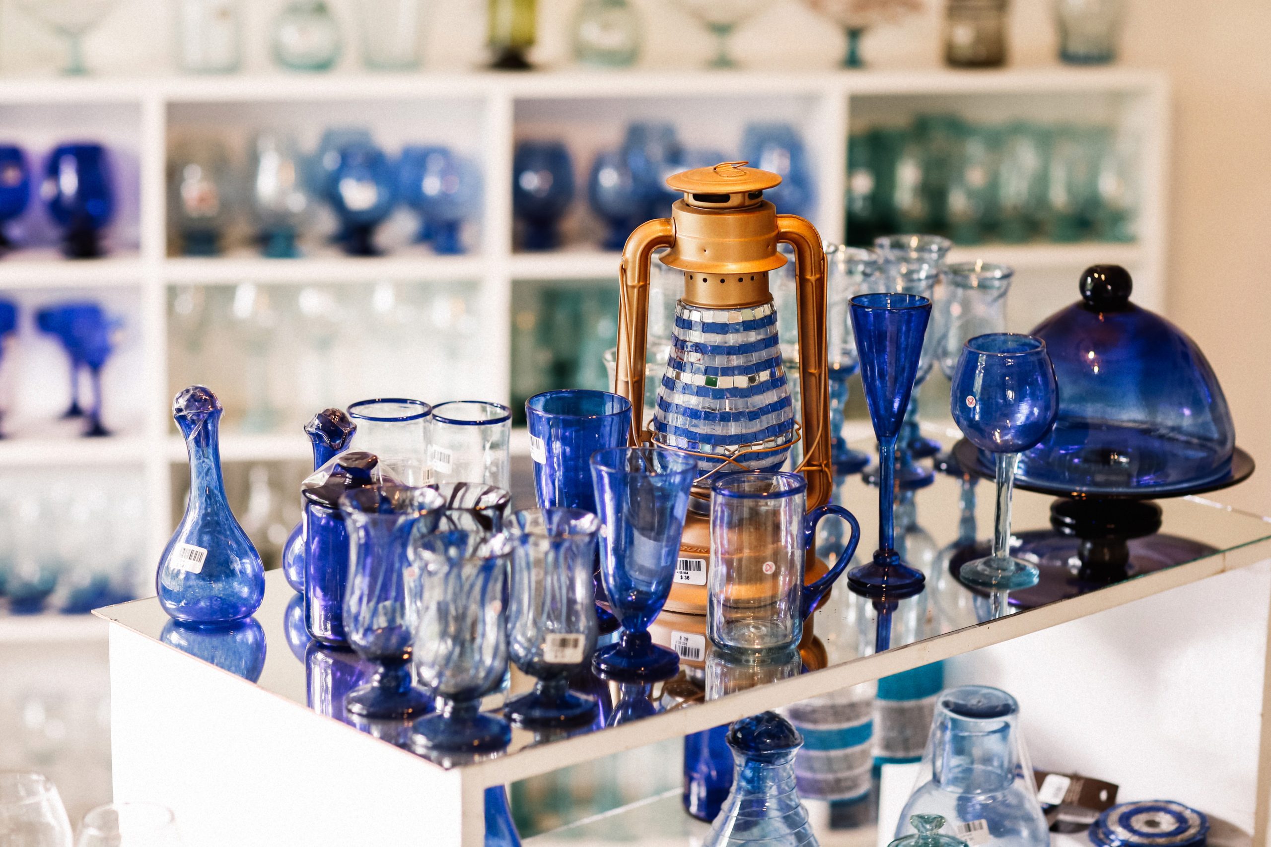 Handblown Recycled Glass Tumbler Drinkware (Set of 6) Blue - Cobalt Angles