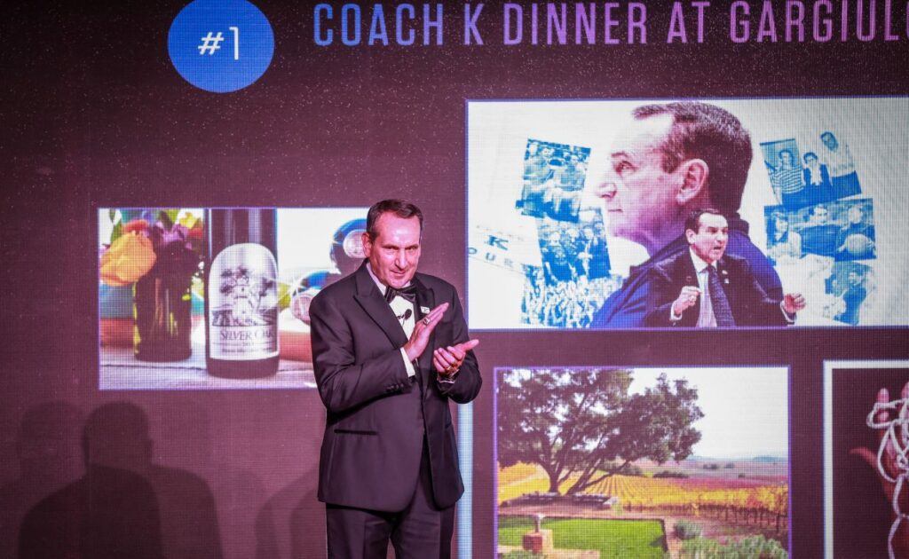 Top lot included exclusive dinner with Coach K at Gargiulo Vineyards.
