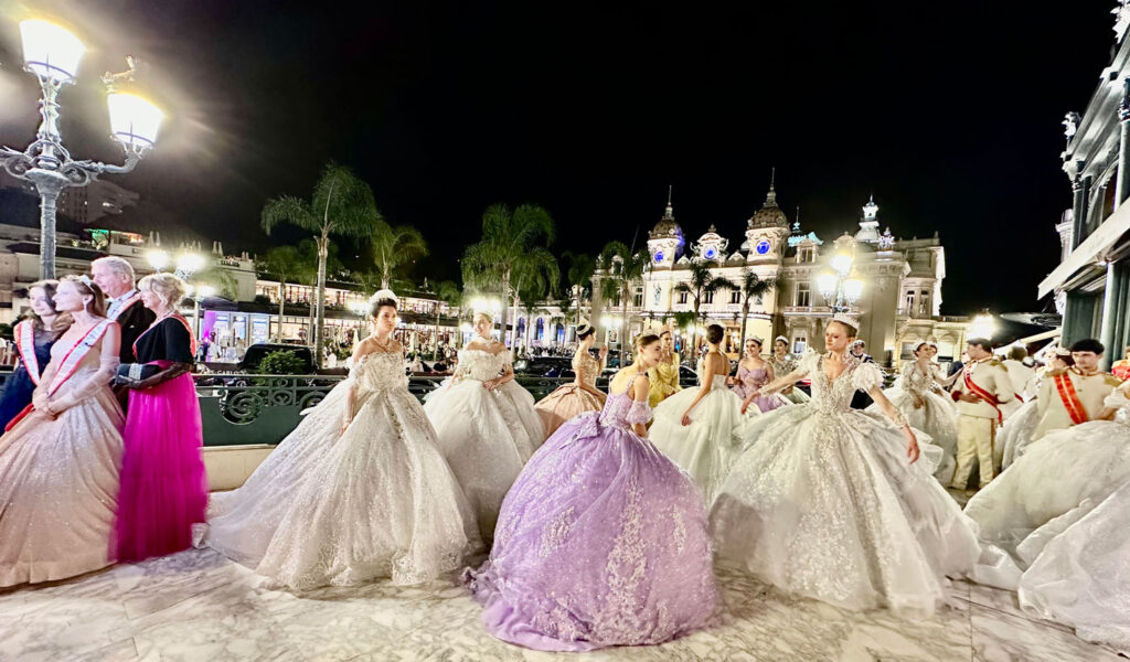 Ball guests at Hotel de Paris terrace