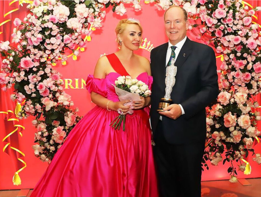 Delia Grace Noble with HSH Prince Albert II at 2023 Ball 1