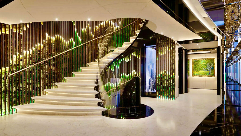 Mega yacht Kismet Grand staircase