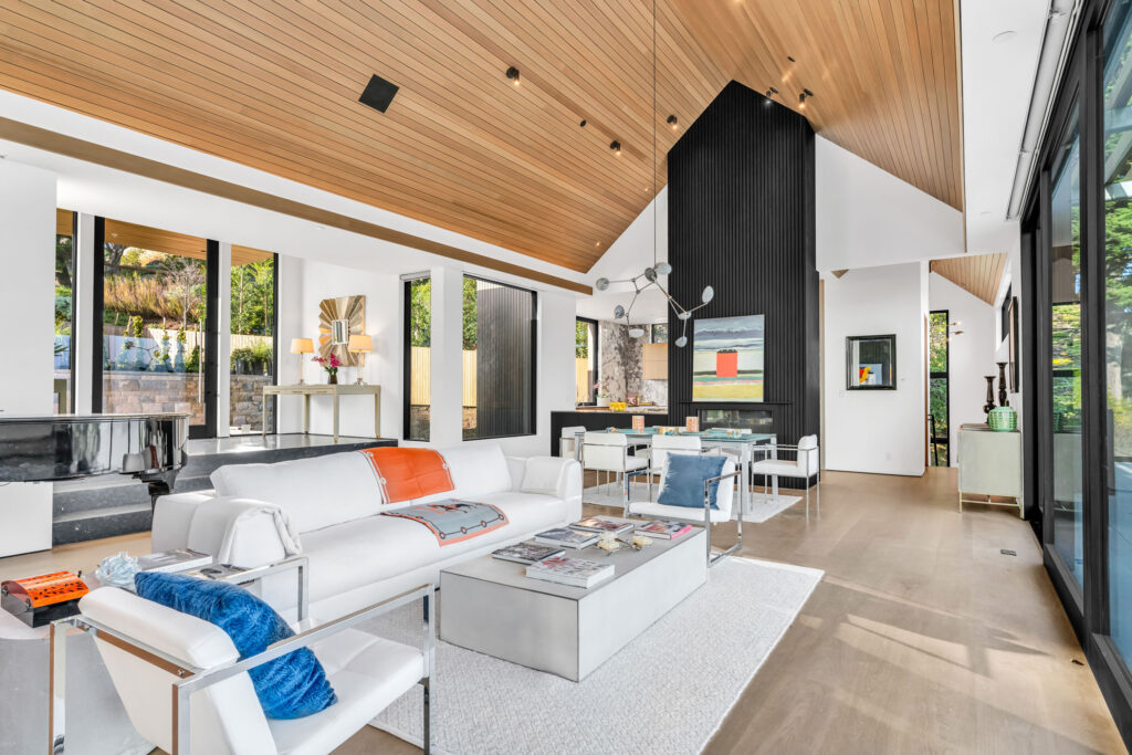Living room with entry and kitchen
