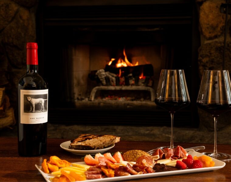 Fireplace, food and wine at Meadowood Napa Valley.