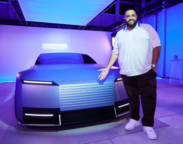 DJ Khaled in front of the Jaguar Type 00
