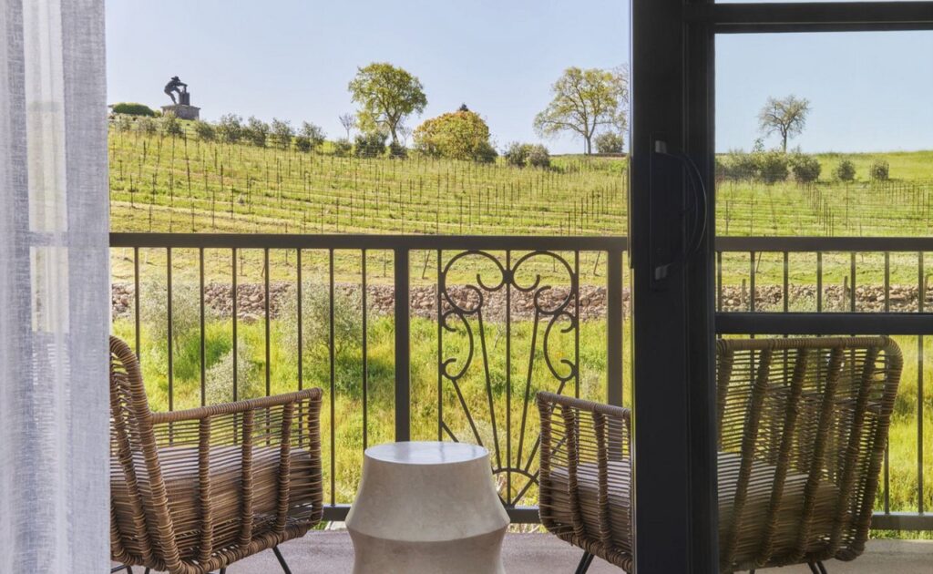 Meritage Resort & Spa Oak Knoll Suite patio with vineyard view.