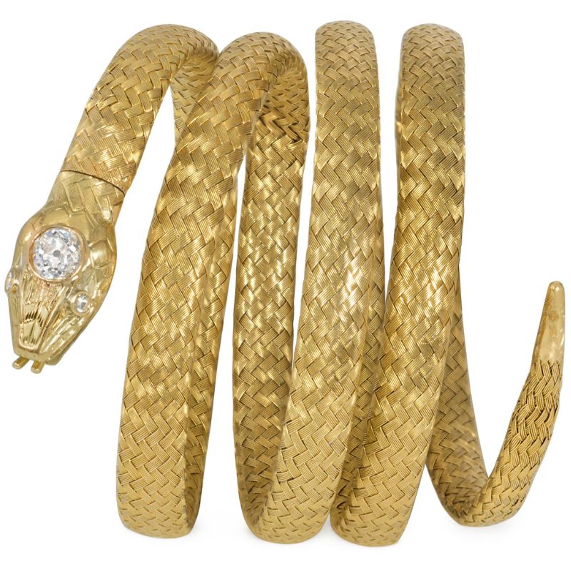 French gold and diamond snake bracelet, circa 1890