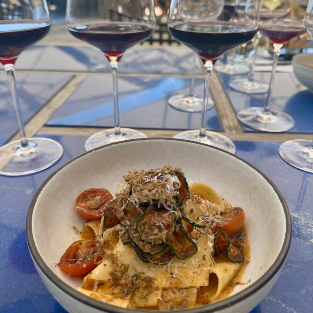 Ram's Gate Winery Ragu with pappardelle pasta, marinated cherry tomatoes.